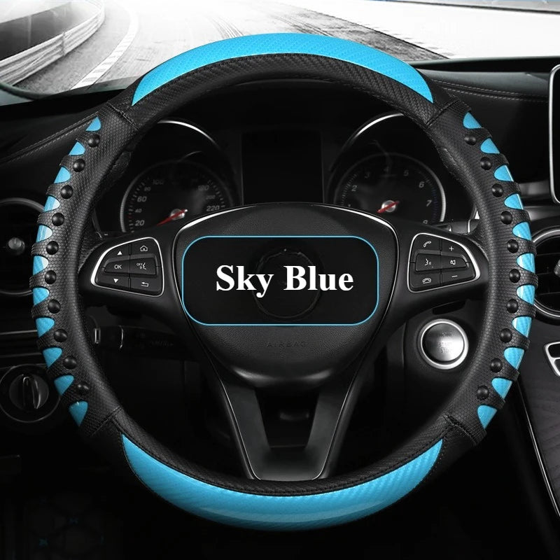 Carbon Fiber Leather Auto Steering Wheel Cover Universal Non Slip Steering Wheel Covers Car Accessories Interior Steering Covers