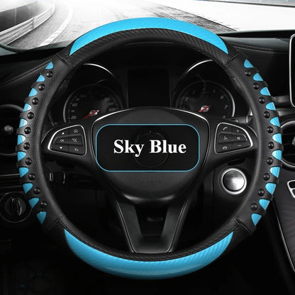 Carbon Fiber Leather Auto Steering Wheel Cover Universal Non Slip Steering Wheel Covers Car Accessories Interior Steering Covers