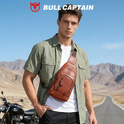 Bullcaptain Men's Usb Chest Bag 100% Genuine Leather Crossbody Shoulder Bags Multifunction Travel Outdoor Messenger Pack Fashion