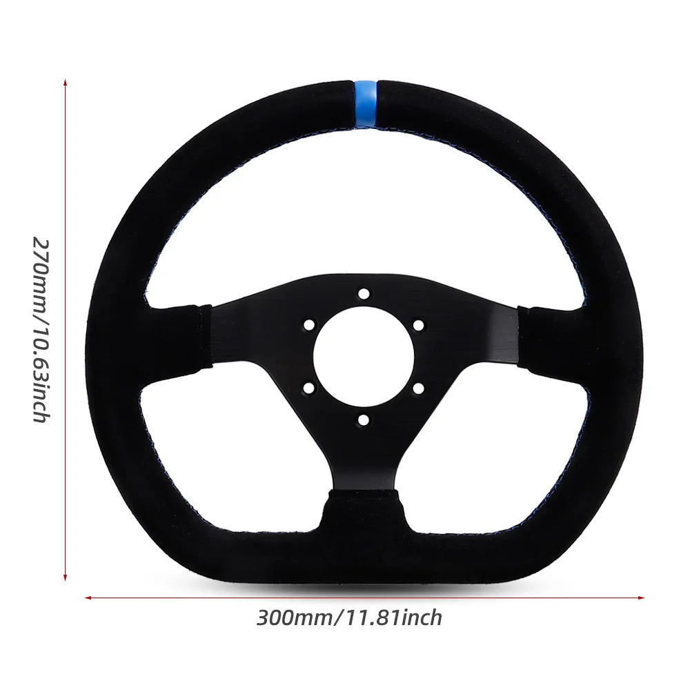 300mm Racing Steering Wheel Flat Suede Car Drift Pc Game Wheels Control Universal PCD-70mm