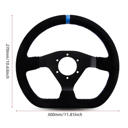 300mm Racing Steering Wheel Flat Suede Car Drift Pc Game Wheels Control Universal PCD-70mm