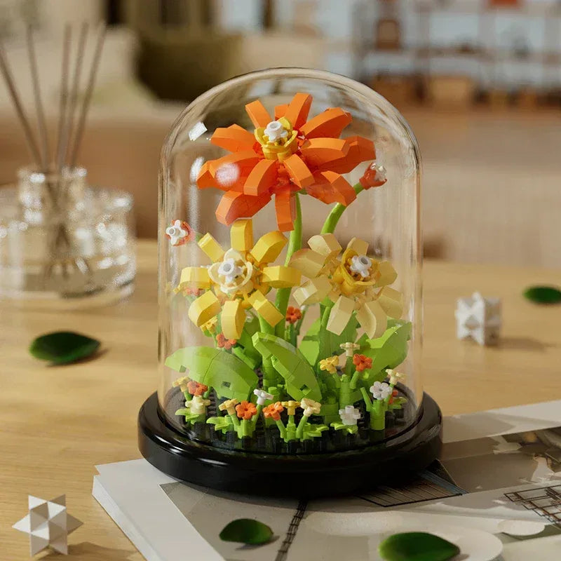 Micro particle building block bouquet handmade gift, children's puzzle toy handmade DIY sunflower desktop decoration ornament - Urbizia