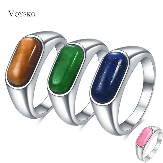 VQYSKO Natural Turquoise Ring for Women Stainless Steel Ring Party Wedding Anniversary Vintage Jewelry Gift Wholesale