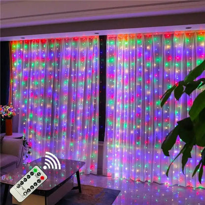 Christmas Curtain LED String Lights – 8 Modes USB Remote Control Fairy Lights
