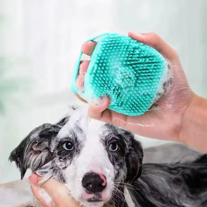 Pet Dog Shampoo Brush 2.7oz 80ml Cat Massage Comb Grooming Scrubber for Bathing Short Hair Soft Silicone Rubber - Urbizia