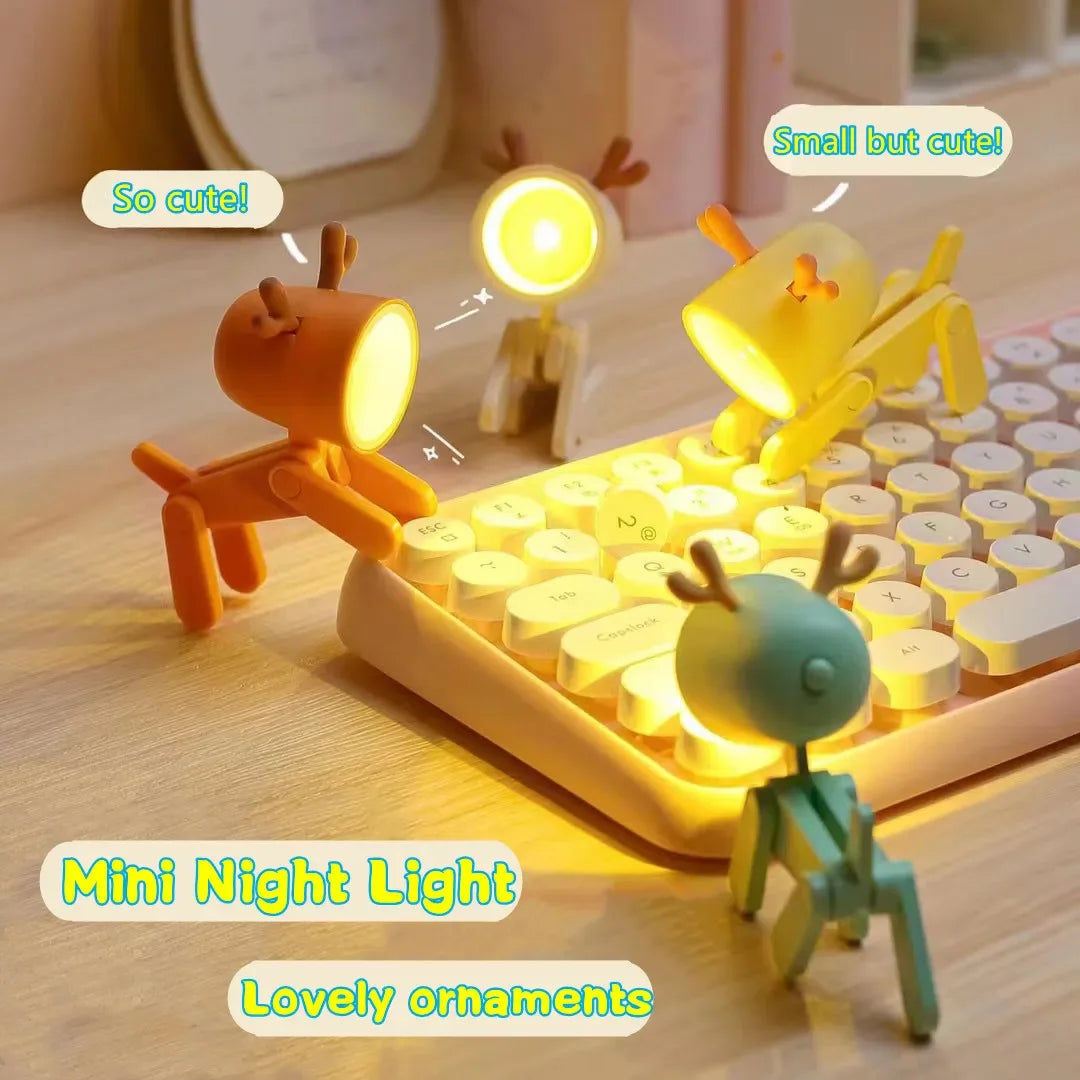 LED Night Light Mini Folding Desk Lamp Cute Pet Lights Dog Deer Portable Night Light Student Living Room Decor Gift - Urbizia