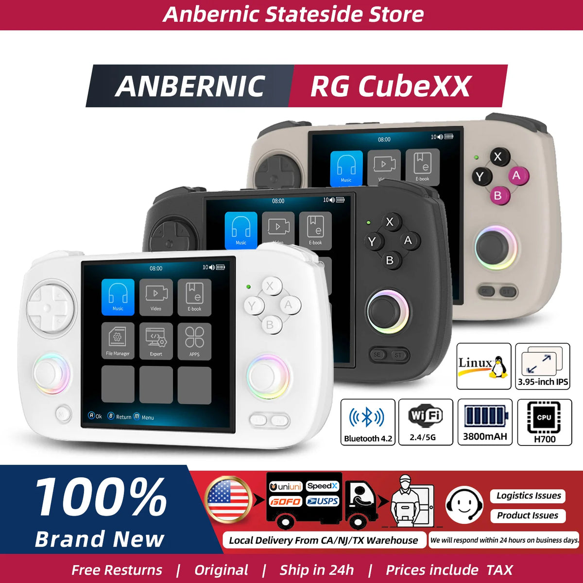 ANBERNIC RG CUBEXX Handheld Game Console 3.95''IPS Screen Linux System Video Output WiliWili Ebook Reader Multi-function Console