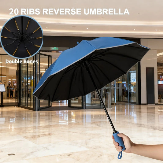 Men Women Umbrella  Fully Automatic Reverse Folding Umbrella with Windproof Reflective Stripe UV Umbrellas