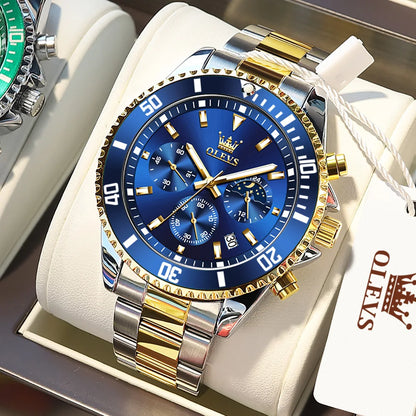 OLEVS 2870 Men's Watch Top Brand Luxury Watch for Men Original Waterproof Stainless Steel Chronograph Moon Phase Date Rota Dial