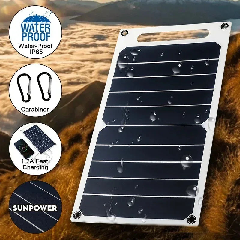30W Solar Panel With USB Waterproof Outdoor Hiking And Camping Portable Battery Mobile Phone Charging Bank Charging Panel 6.8V - Urbizia