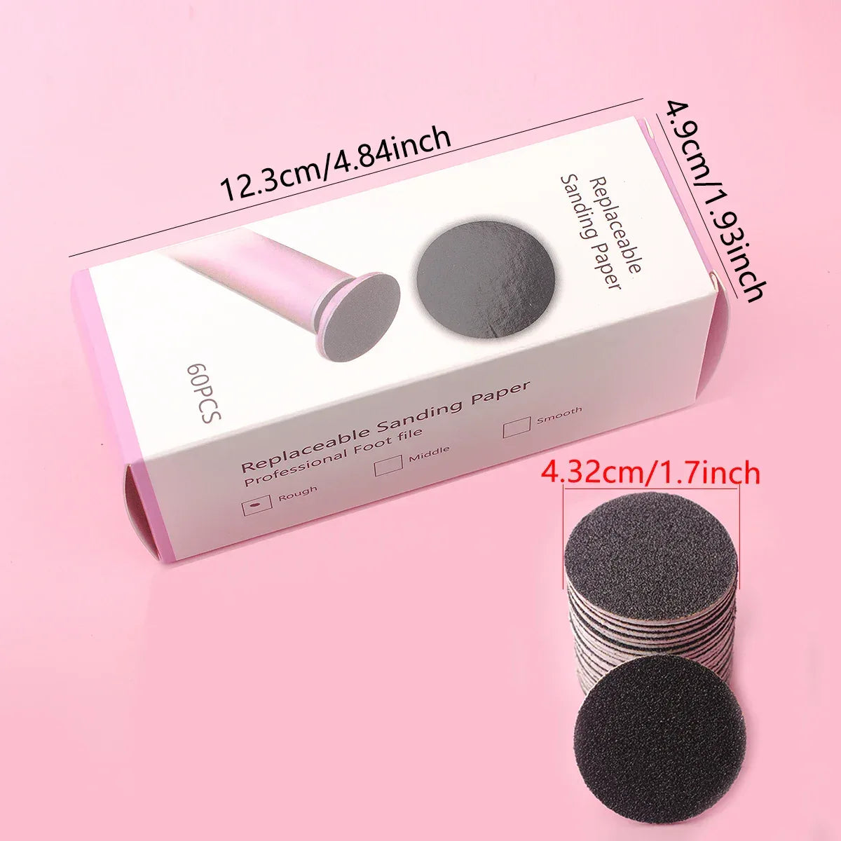 43mm 60pcs/Box Foot Dead Skin Sandpaper For Electric Nail File Cuticle Callus Replaceable Sanding Paper Professional Pedicure