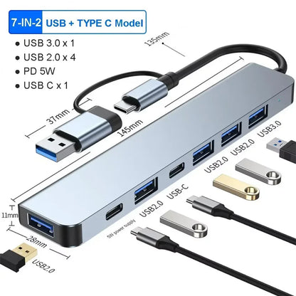 USB C Hub 8In1 7in2 7in1 Type C 3.1 To 4K HDMI Adapter with RJ45 SD/TF Card Reader PD Fast Charge for MacBook Notebook Laptop