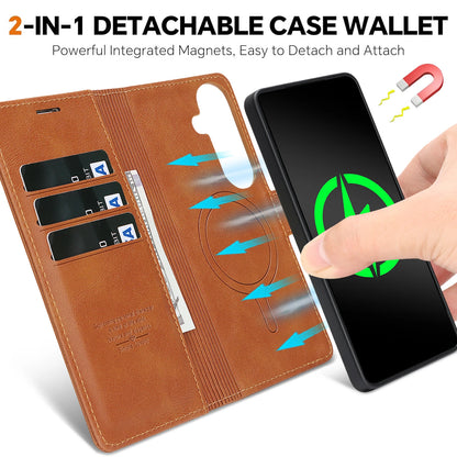 2 In 1 Flip Leather Case for Samsung Galaxy S26 Ultra S25 Plus S24 S23 + S26U S25U S24U Wireless Charging Card Slot Phone Cover