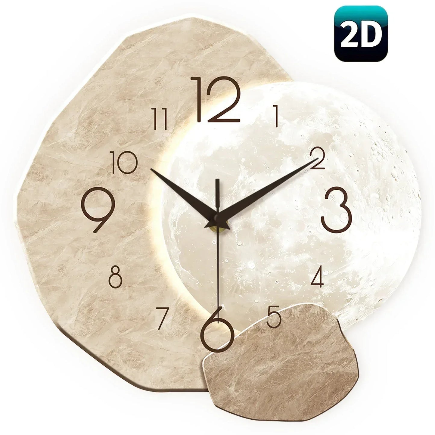 Modern Simple Silent Wall Clock, Moon Design - Quartz Movement, Wooden Material, for Bedroom, Living Room or Office Decoration - Urbizia