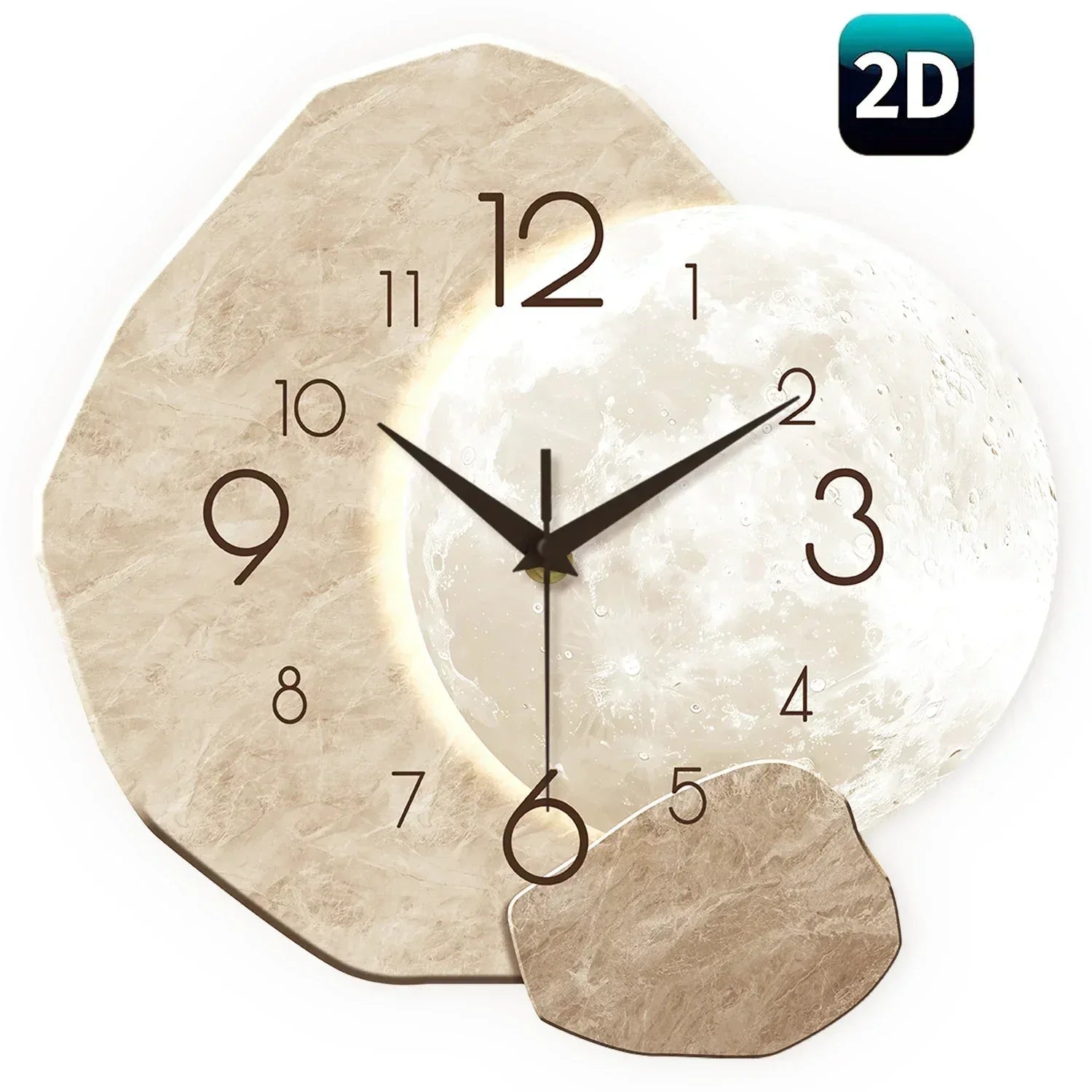 Modern Simple Silent Wall Clock, Moon Design - Quartz Movement, Wooden Material, for Bedroom, Living Room or Office Decoration - Urbizia
