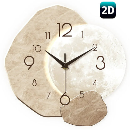 Modern Simple Silent Wall Clock, Moon Design - Quartz Movement, Wooden Material, for Bedroom, Living Room or Office Decoration - Urbizia