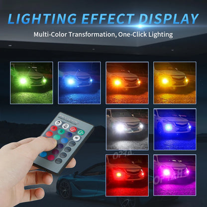 2pcs LED Fog Light H8 H11 H3 H7 5050SMD 9005 Hb3 H27 880 881 RGB Colorful 5050 H1 Bulbs Car Front Fog Lights Remote 12V White