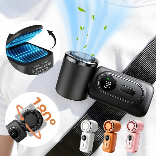 Mini Small Fan Portable Handheld Cooling Turbo Fan 5 Speeds 3000mAh LED Display 180° Adjustable Clip Type-C Rechargeable Fans
