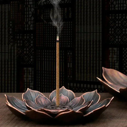 New 1PC Alloy Incense Burner Stick Holder Plate Buddhism Lotus Censer Nasturtium Bronze Incense Burner - Urbizia