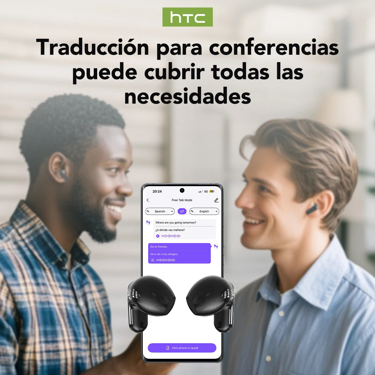 HTC NE20 AI Translator Earbuds Portable Lanyard Long Battery Wireless Headphone Smart Touch LED Screen Bluetooth Earphones