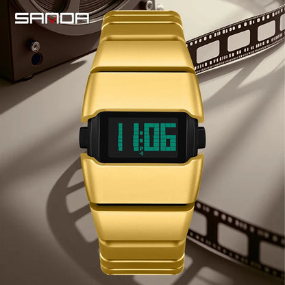 SANDA 9504 Retro Electronic Watch 5ATM Waterproof Night Light Display Snooze Alarm Clock Stopwatch Men's and Women's Watches2026