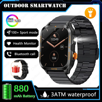 Outdoor Smartwatch Men GPS Sports 800mAh Battery Bluetooth Call Health 1.96-inch Screen Flashlight 3ATM Waterproof Smart Watch - Urbizia