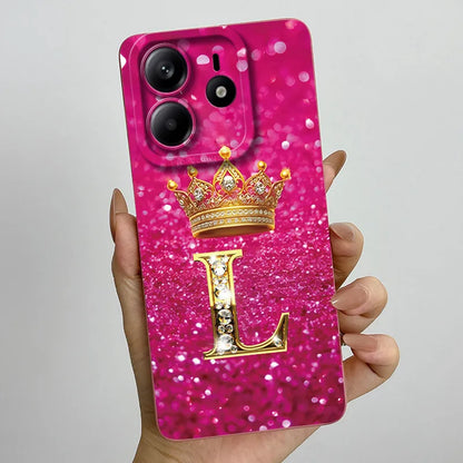 Case For Xiaomi Redmi Note 14 5G Phone Cover Note14 Global Funda Luxury Crown Letters Soft Silicone Back Cover For Redmi Note 14