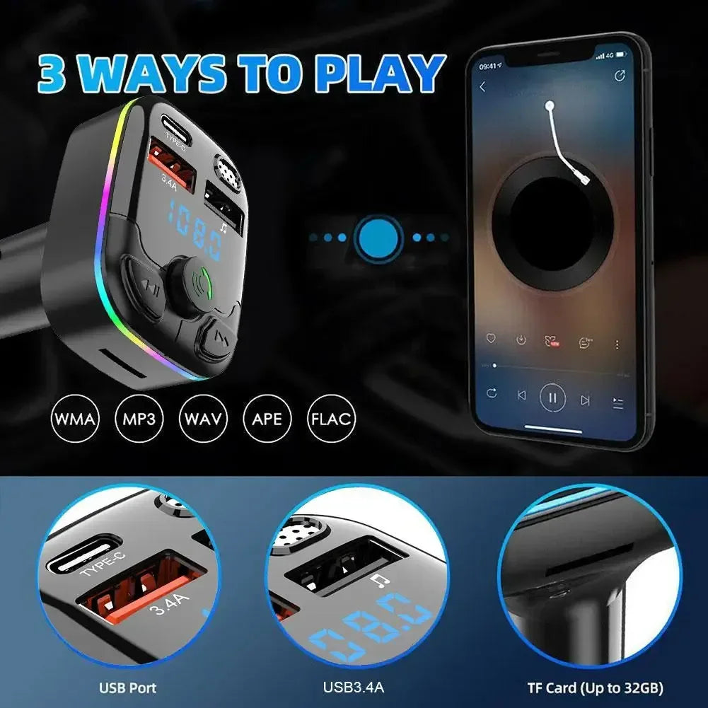 Bluetooth 5.0 Car FM Transmitter with Dual USB & Handsfree Charging - Urbizia