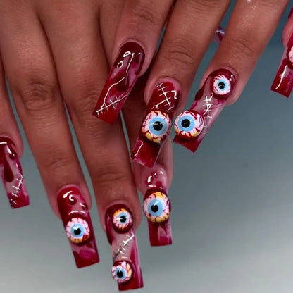 24Pcs Glitter Pink Sequins Fake Nails – Halloween Skull & Love Print Ballet Press-on Nails