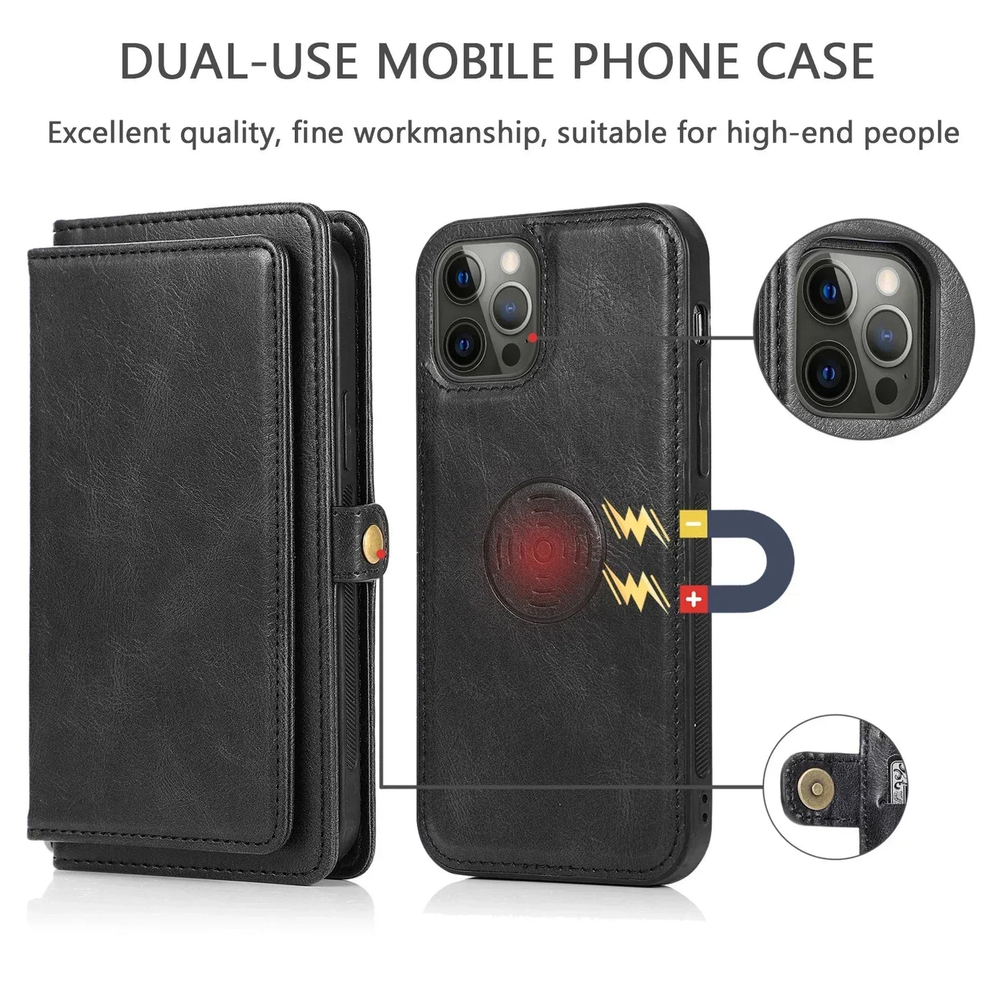 Flip Leather Wallet Case For iPhone 12 11 Pro Max Detachable Magnetic Leather Cover for iPhone 11 12 Pro Max X XR XS Max 8 7Plus
