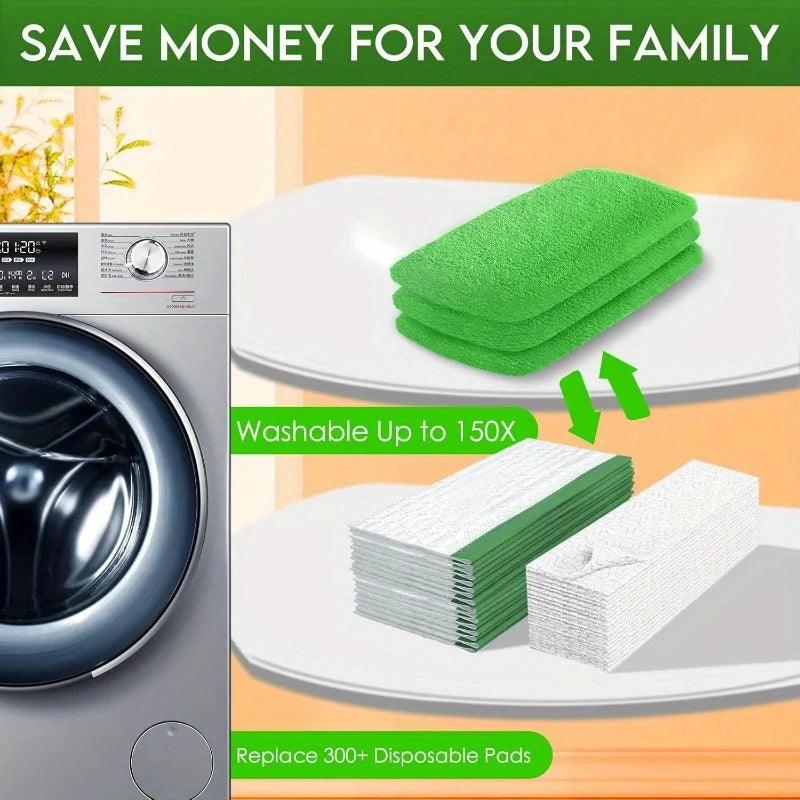 4 Reusable Mop Pads with High Water Absorption and Ultra-fine Fiber Cleaning Pads That Can Firmly Adhere To Most Standard Mops