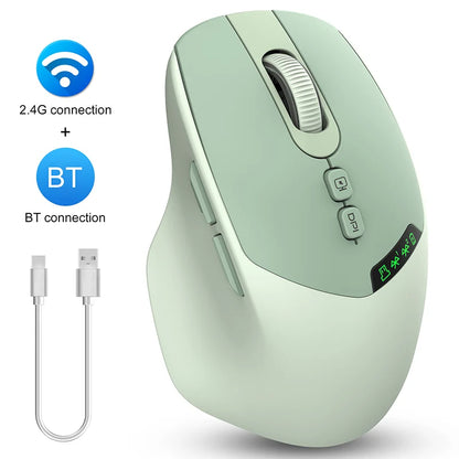 Noiseless T02 Dual Mode Wireless Mouse Bluetooth 5.0 & 2.4G, Silent Click, Large Battery Rechargeable, Battery Display