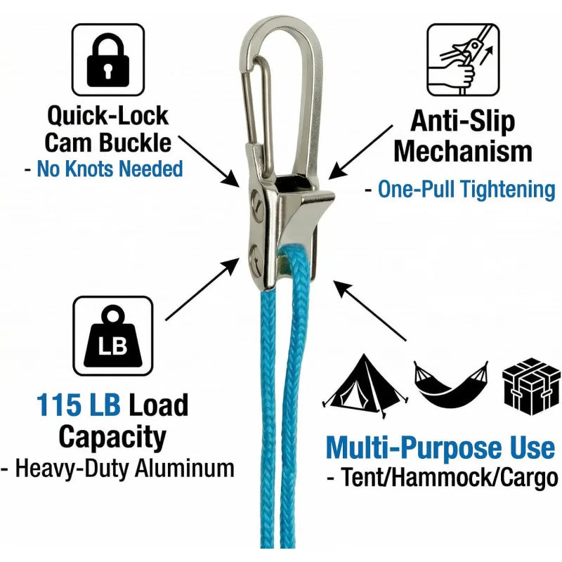 Rope Tying Tool And Tensioner with Roller Tensioner,  Heavy-Duty Retractable Buckle with Accessory Rope, Suitable for Camping