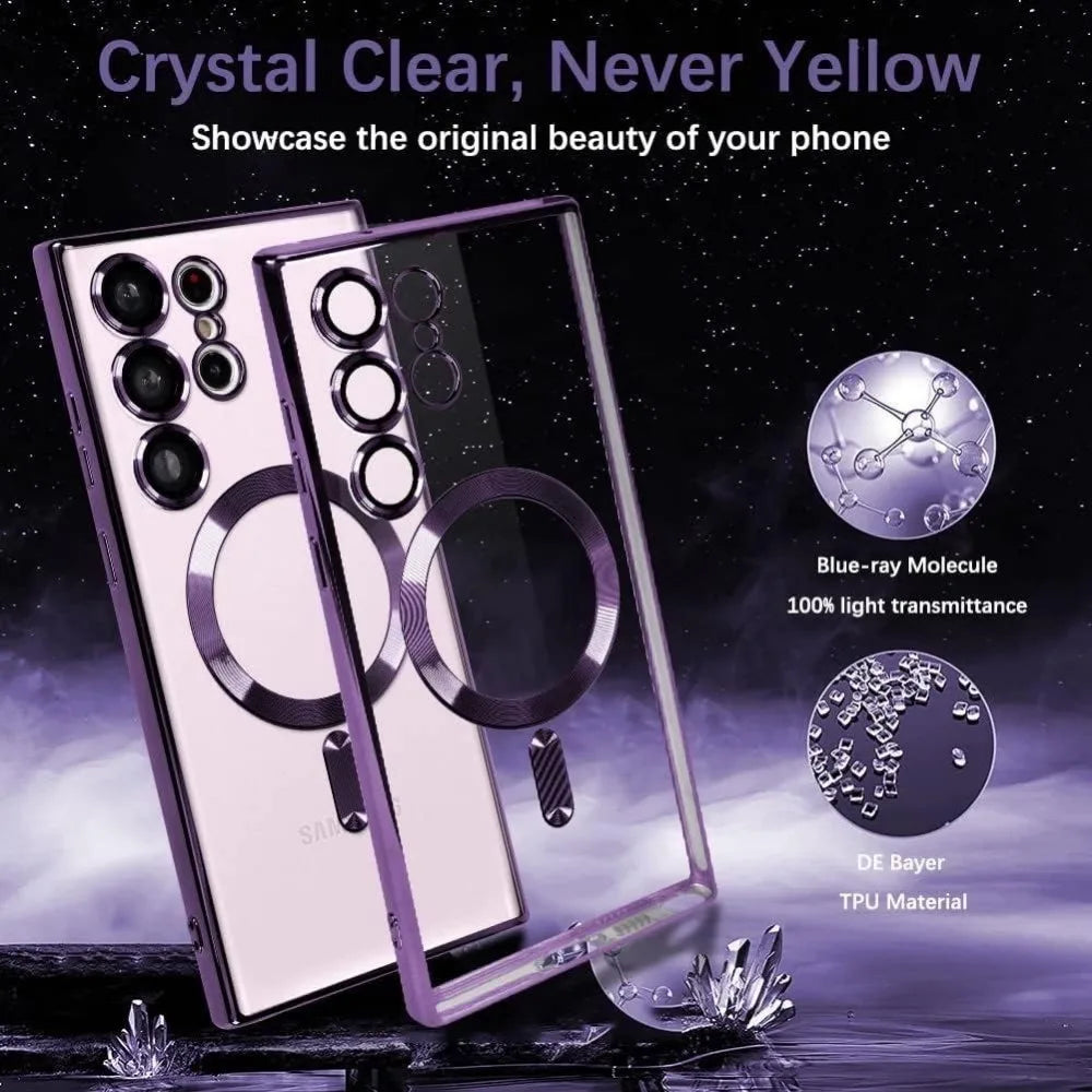 Luxury Plating Magnetic Clear Case For Samsung S26 S25 S24 S23 Ultra Plus S26 For Magsafe Wireless Charge Lens Protection Cover