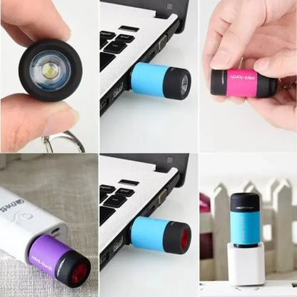 Led Micro Pocket Flashlight Portable USB Rechargeable Keychain Flashlight Waterproof Home Outdoor Hiking Camping Flashlight