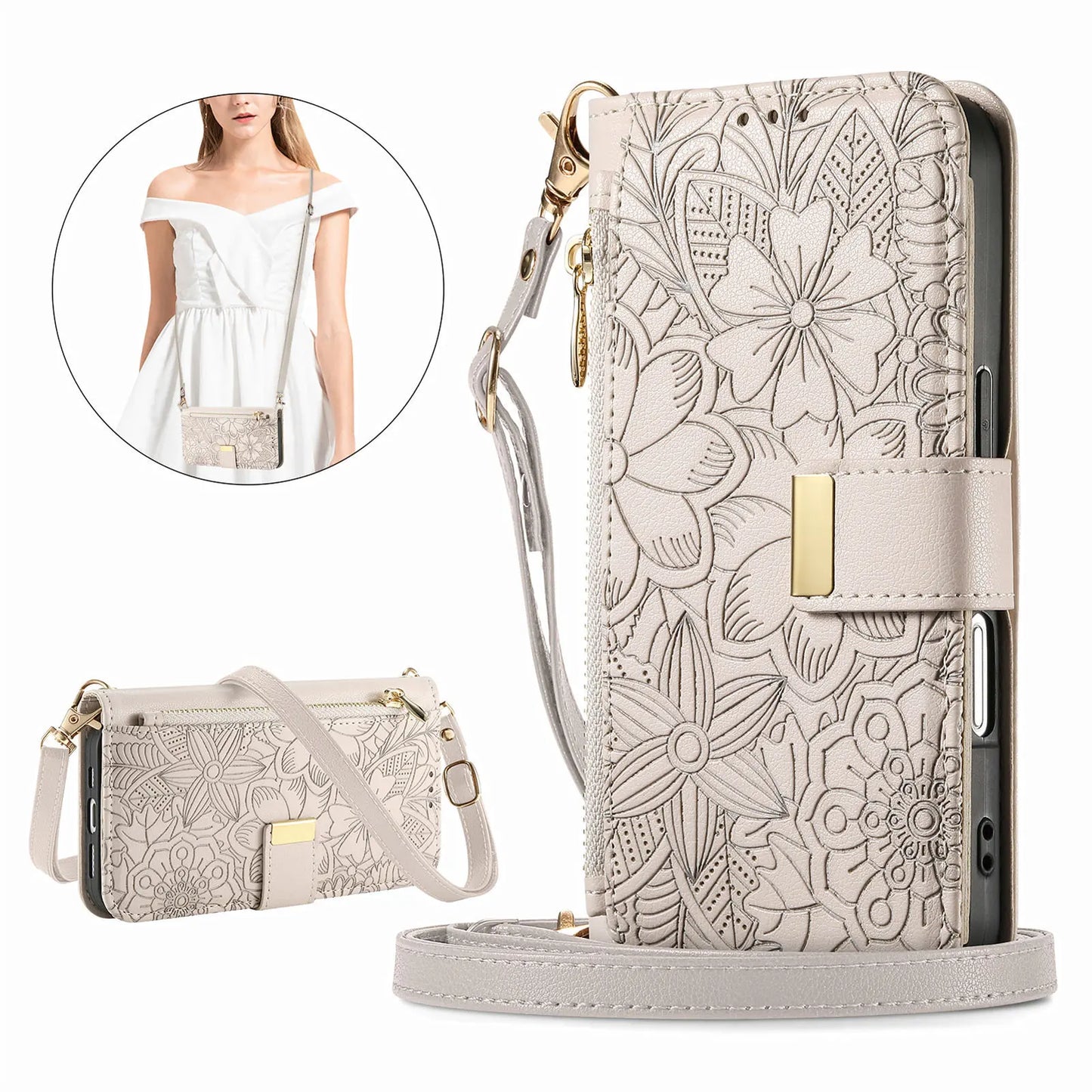 PU Leather Zipper Crossbody Flip Wallet Card Slot Phone Case For Samsung Galaxy S26 Plus S26 Pro S26 Ultra A57 Wrist Strap Cover