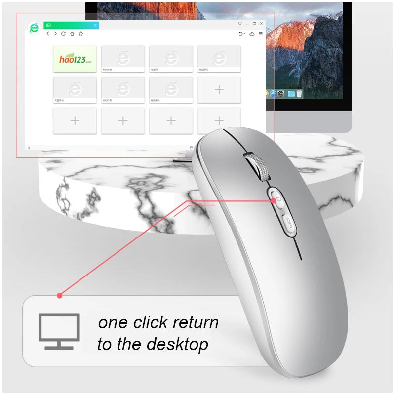 Dual Mode Bluetooth 2.4G Wireless Mouse One-Click Desktop Function Type-C Rechargeable Silent Mice for Laptop PC New
