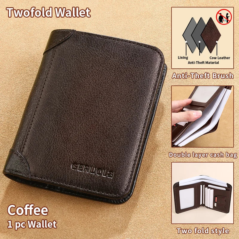 GERUOLA Slim RFID Shielded Genuine Leather Wallet for Men-Multifunctional ID & Credit Card Holder Dark Brown with Embellishments
