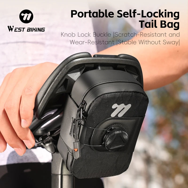 WEST BIKING Bicycle Saddle Bag 0.2L Knob Self Locking Tail Bag Portable Cycling Tool Bag Waterproof Bike Bag Bike Accessories