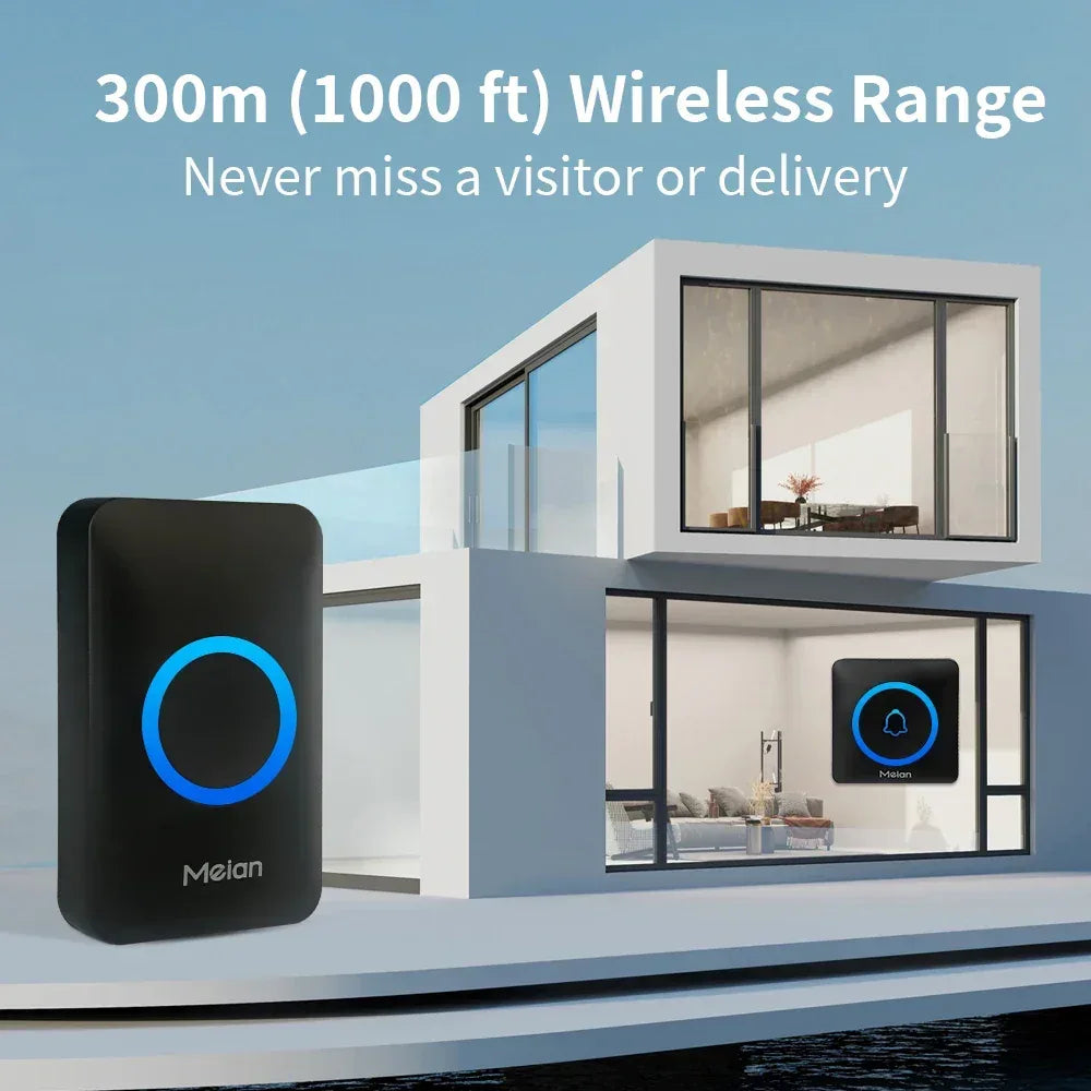 Meian Smart Home Doorbell Wireless Security Doorbell IP65 Waterproof Outdoor Door Bell 60 Songs 5 Volume Adjustable Chime Kit - Urbizia
