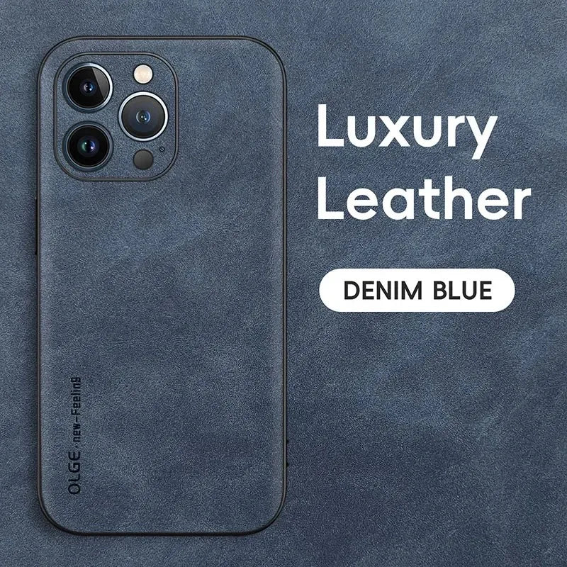 Luxury Leather Phone Case For iPhone 17 16 15 14 13 12 11 Pro Max Plus 17 Air Silicone Soft Protection Shockproof Cover Funda