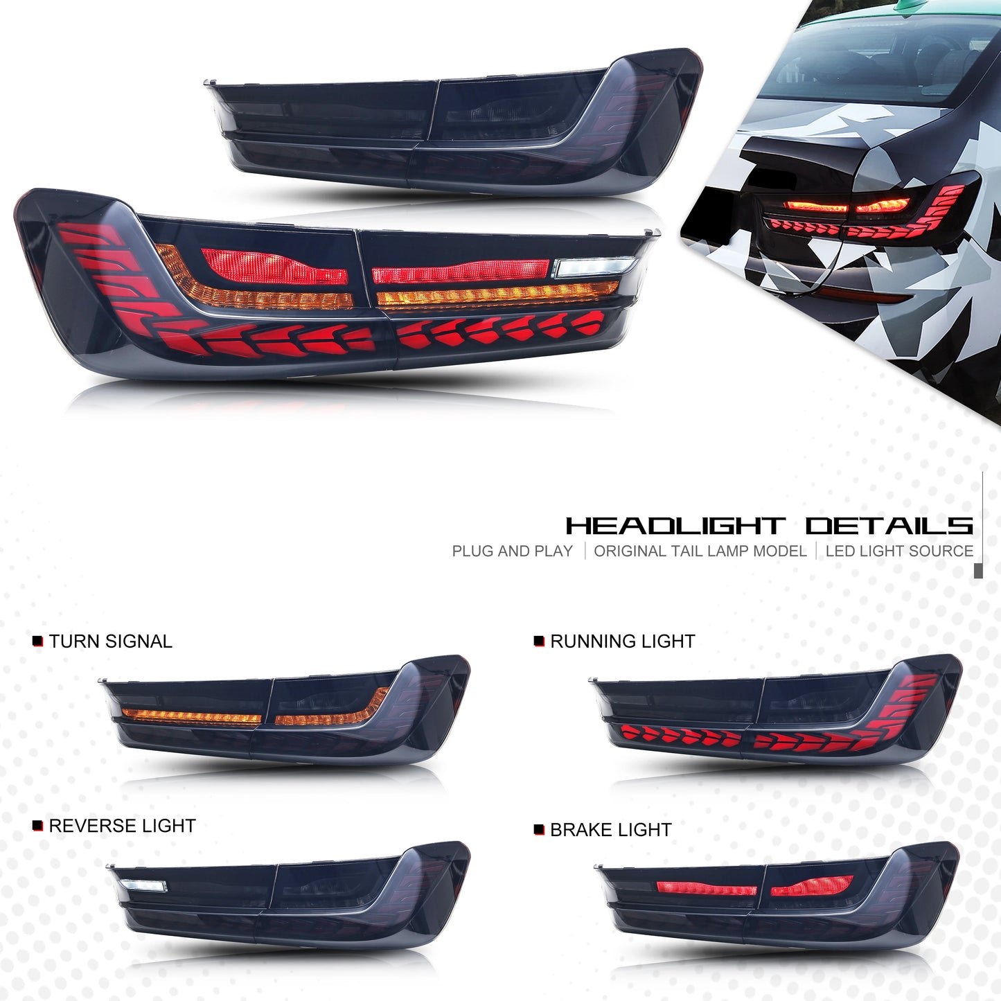 LED GTS Tail Lights for BMW 3-Series G20 G80 M3 Saloon 2019-2024 Start-up Animation Sequential Turn Signal Rear Lamps Assembly