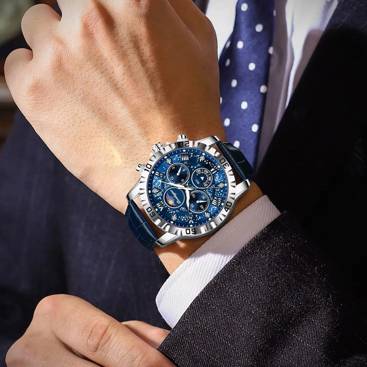 POEDAGAR Luxury Fashion Man Watch Waterproof Luminous Chronograph Leather Watches For Men Sports Outdoor Men's Quartz Wristwatch