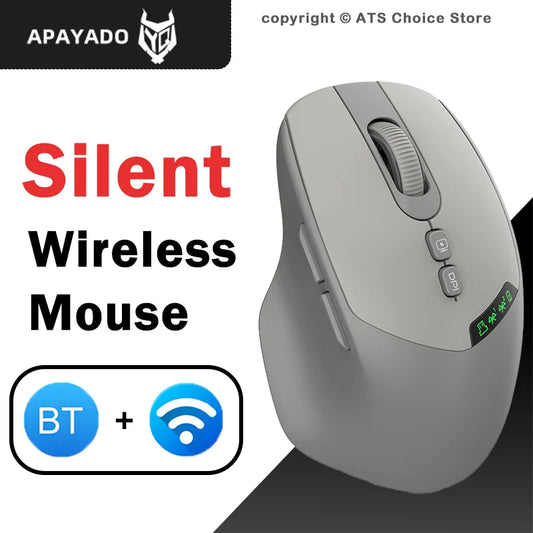 Noiseless T02 Dual Mode Wireless Mouse Bluetooth 5.0 & 2.4G, Silent Click, Large Battery Rechargeable, Battery Display