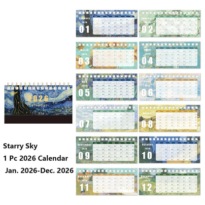1Pc 2026 Desk Calendar Vintage Painting Calendar With Memo Notes Monthly Calendar For Home Office School Planning Organizing - Urbizia