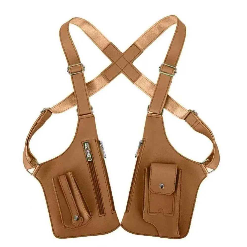 Vintage Double Shoulder Armpit Bag Adjustable Strap Steampunk Underarm Strap Wallet Pocket Gothic Waterproof