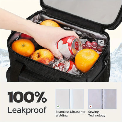 Insulated Lunch Bag|Leak-proof Polyester Cooler Tote with PVC Lining|Adjustable Shoulder Strap and Side Mesh Pockets.