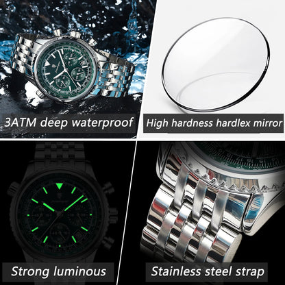 POEDAGAR Luxury Business Men's Watch Stainless Steel Chronograph Date Sport Quartz Man Clock Waterproof Luminous Military Watches For Men
