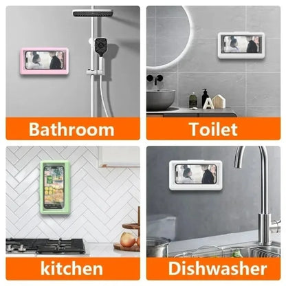 1 Piece Wall Mount Waterproof Phone Case 360 Degree Rotatable Phone Mount Stand Universal Smartphone Holder for Bathroom Kitchen Household Use