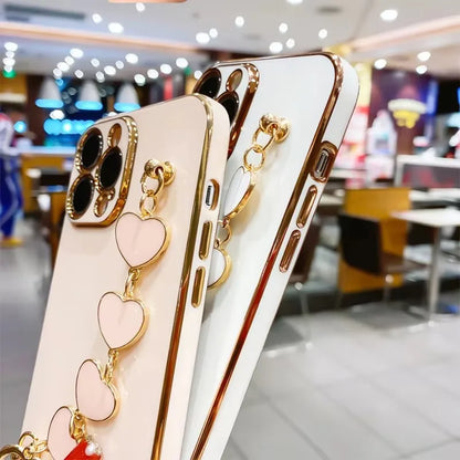Luxury Plating Love Heart Bracelet Chain Phone Case For XiaoMi 13T 14T Redmi 13C 14C 15 C 4G  Note 14 13 12 Pro Plus Back Cover